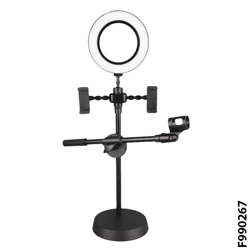 Live Voice Professional MOBILE PHONE STAND 4-in-1 | LED Ring light | 2 Phone Holder | MIC Holder - F990267